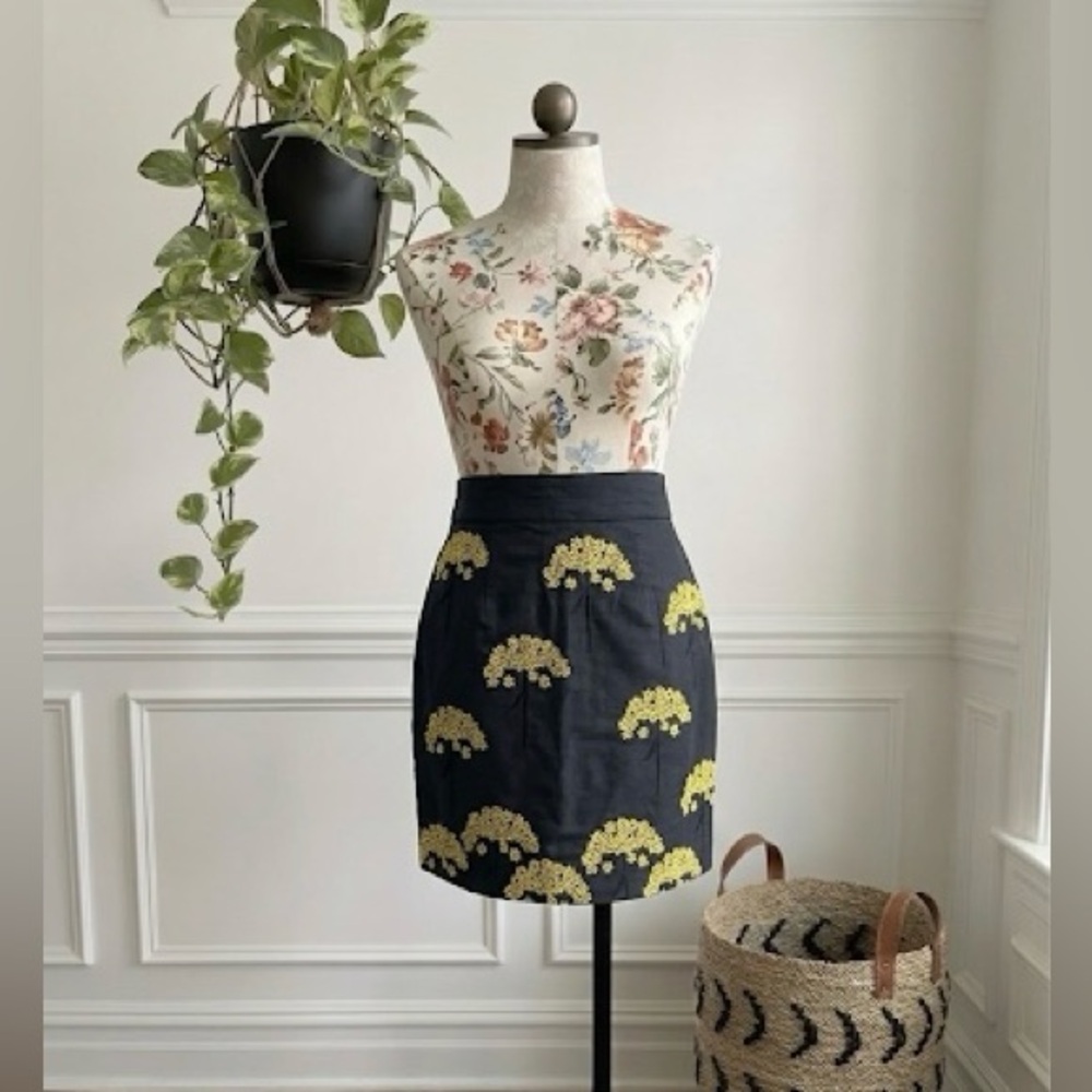 Floreat Black Pencil Skirt with Yellow Floral Appliqué